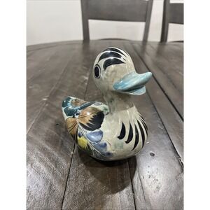 Vtg Ceramic‎ Tonala Mexico Pottery Duck Hand Painted Floral Design 6"